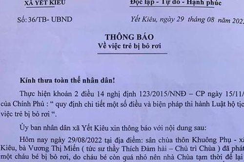 Hải Dương: Xót xa bé gái bị bỏ rơi trong sân chùa kèm mảnh giấy nhờ sư trụ trì nuôi giúp