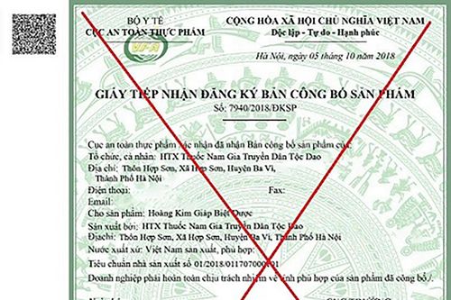 Hoàng Kim Giáp Biệt Dược sử dụng giấy tiếp nhận đăng ký giả mạo