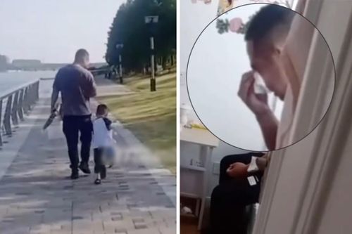 Ông bố TQ trốn vào phòng khóc sau khi đưa con đi mẫu giáo ngày đầu