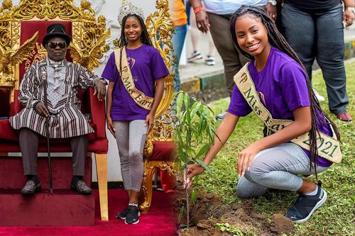 Miss Earth 2021 gây tranh cãi vì mặc trang phục lôi thôi đến gặp Quốc vương Nigeria