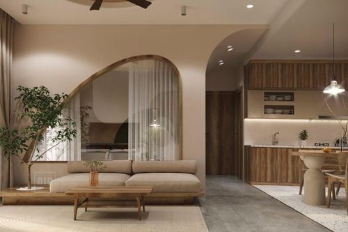 Mở rộng phòng ngủ cho căn hộ màu nâu nhờ bức tường trong suốt