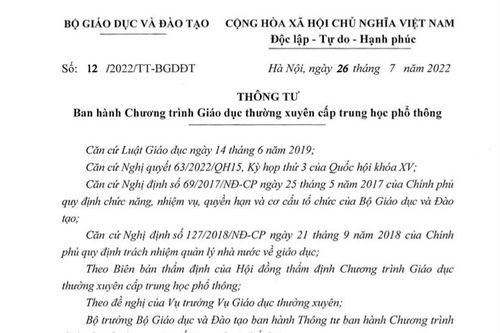 Thông tư về giáo dục có hiệu lực từ ngày 10- 9