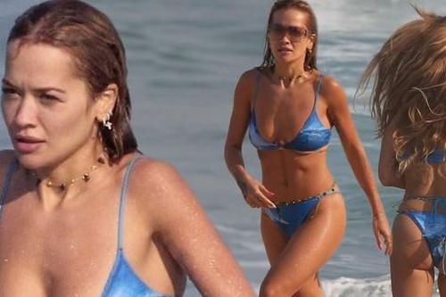 Rita Ora 'bỏng rẫy' trên bãi biển với bikini bé xíu