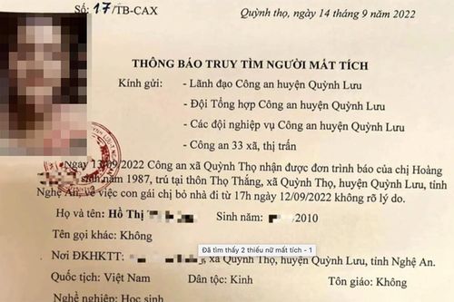 Tìm thấy 2 thiếu nữ quê Nghệ An bất ngờ mất tích