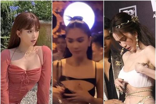 Những lần Ngọc Trinh khổ sở lấy tay che chắn vì váy quá thiếu vải