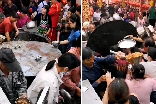 Chen nhau tranh đồ ăn ở đám cưới