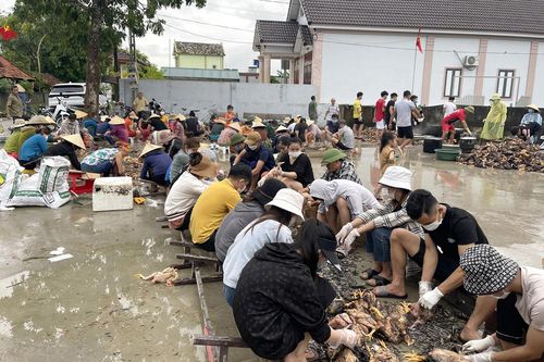 Hàng nghìn con gà bị chết do mưa lũ, cả xóm rủ nhau làm thịt giúp gia chủ