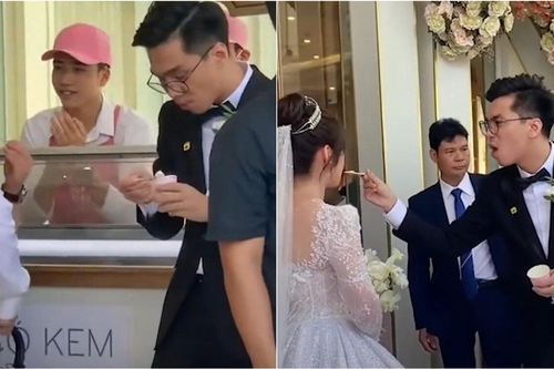 Cười xỉu với pha tấu hài của Pewpew và bà xã trong đám cưới: 'Đang ăn kem thì chợt nhớ ra mình là chú rể'