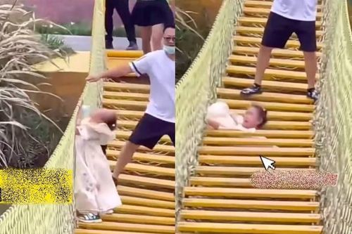 Bố mẹ vô tâm khiến bé gái rơi xuống khe cầu treo