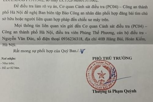 Công an Hà Nội tìm chủ sở hữu xe máy liên quan vụ án đang điều tra