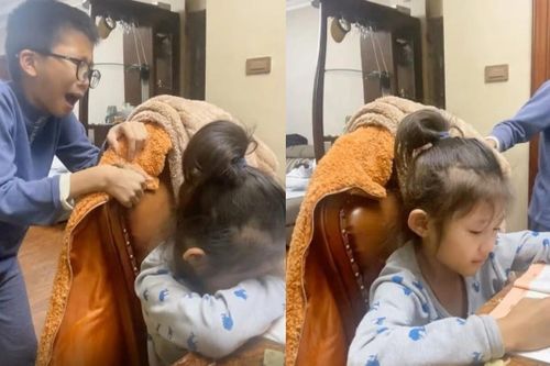 Anh trai khóc nức nở khi dạy em gái làm toán