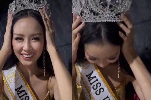 Vừa đăng quang, Hoa hậu Bảo Ngọc đã gặp 'sự cố' với vương miện, phải ôm đầu liên tục