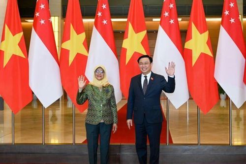 Chủ tịch Quốc hội Vương Đình Huệ tiếp Tổng thống Cộng hòa Singapore Halimah Yacob