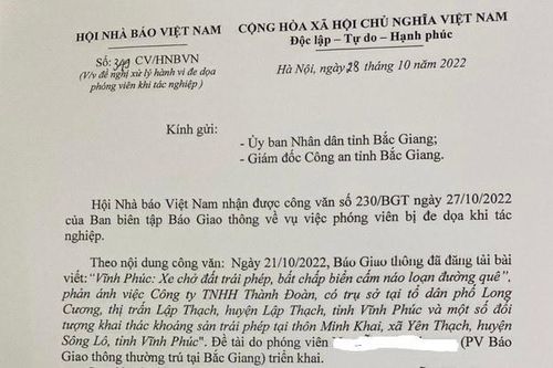 Hội Nhà báo Việt Nam đề nghị xử lý người dọa 'giết cả nhà' một phóng viên