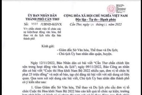 Cần Thơ ra văn bản chấn chỉnh việc tổ chức các sự kiện văn hóa, thể thao, du lịch