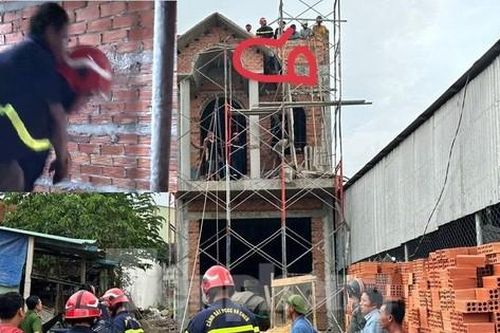 Sập giàn giáo ở Bình Dương, cấp cứu người bị treo lơ lửng