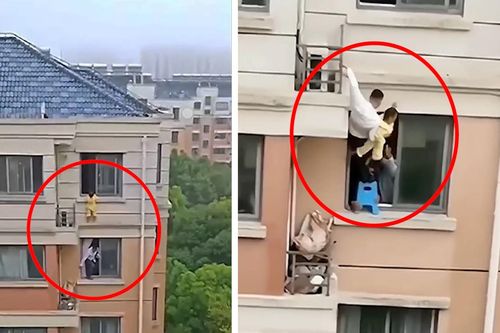 Cha mẹ đi vắng, trẻ trèo qua cửa sổ tầng 5 ở Trung Quốc
