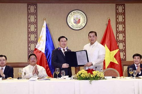 Chủ tịch Quốc hội Vương Đình Huệ hội đàm với Chủ tịch Hạ viện Philippines