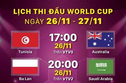 Lịch thi đấu World Cup ngày 26/11 và 27/11