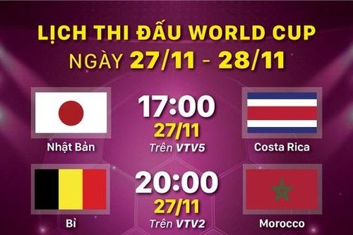 Lịch thi đấu World Cup ngày 27/11 và 28/11