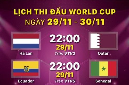 Lịch thi đấu World Cup ngày 29/11 và 30/11
