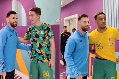 Cầu thủ Australia săn đón Messi trong đường hầm sau trận thua