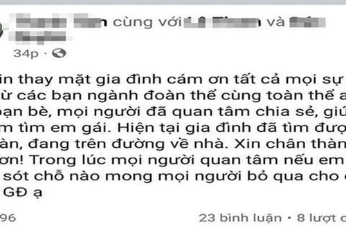 Tìm thấy cô giáo 22 tuổi sau hơn một ngày mất liên lạc