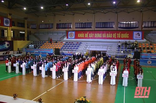 Khởi tranh môn cầu mây trong chương trình Đại hội Thể thao toàn quốc lần thứ IX tại Nhà thi đấu TDTT thành phố Sầm Sơn