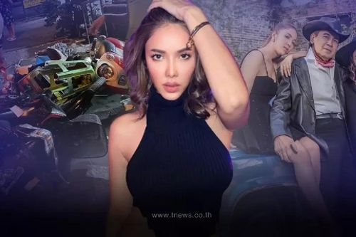 Nữ diễn viên Thái Lan mất lái, đâm vào 8 xe khác bên lề đường