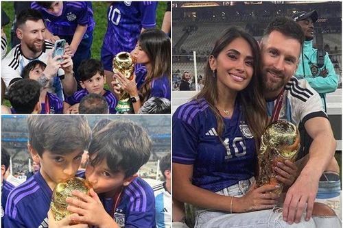 Khoảnh khắc 'tan chảy' nhất World Cup: Messi ôm vợ, con và cúp vàng vào lòng
