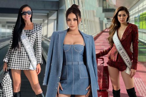 Tín hiệu phát ra từ vũ trụ: Ngọc Châu diện outfit na ná 2 'đàn chị' ngày chào sân Miss Universe