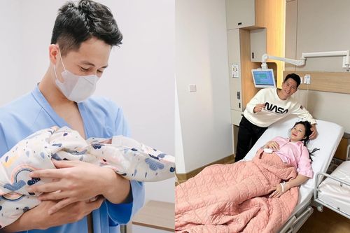 Trung vệ Đình Trọng cùng bà xã đón con trai đầu lòng