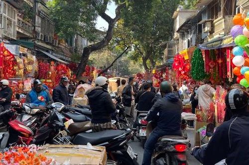 Phố Hàng Mã rực sắc đỏ, tấp nập người mua sắm Tết