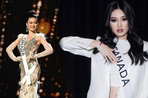 Miss Universe Canada diện của nhà thiết kế Việt: Đầm chim khổng tước lả lướt trên sân khấu