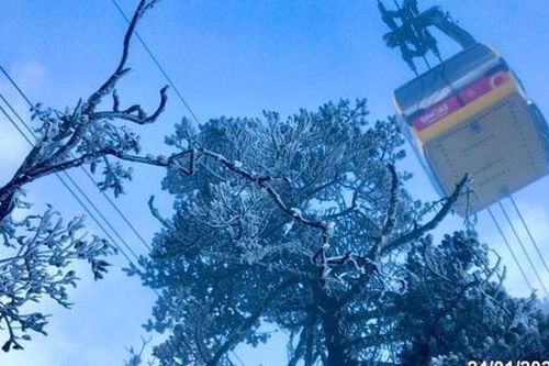 Chiều mùng 3 Tết, băng tuyết xuất hiện tuyệt đẹp trên núi Hoàng Liên Sơn