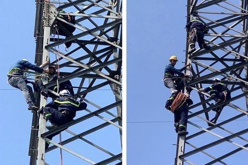 Giải cứu người phụ nữ trèo lên cột điện đường dây 220kV Hòa Bình - Hà Đông 3