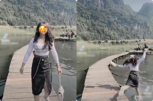 Mải mê 'đu trend' TikTok cô gái nhận cái kết ngã xuống ao