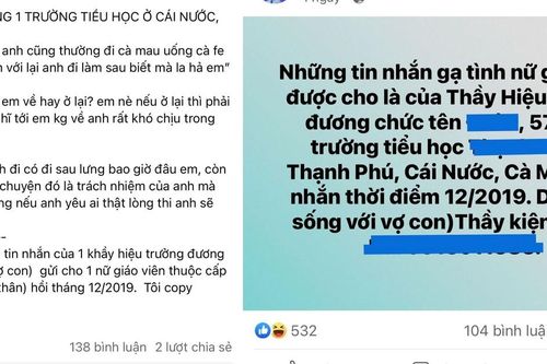 Cà Mau: Kiểm điểm hiệu trưởng nhắn tin gạ tình nữ giáo viên