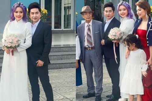 Ca sĩ Bảo Anh và Bằng Cường rạng rỡ trong lễ cưới sáng nay