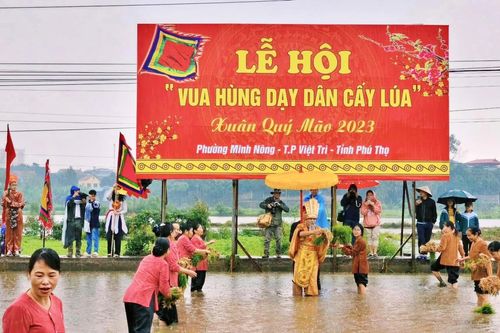 Phú Thọ: Háo hức xem 'Vua Hùng' dạy dân cấy lúa