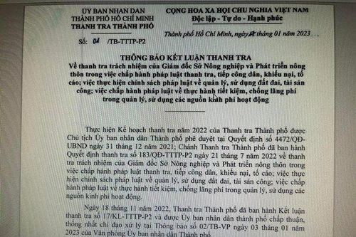 Sở Nông nghiệp và Phát triển nông thôn TPHCM có nhiều thiếu sót trong quản lý