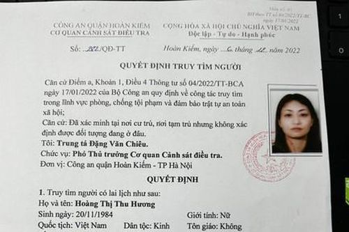 Công an quận Hoàn Kiếm cần tìm đương sự Hoàng Thị Thu Hương