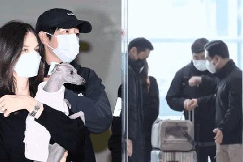 Song Joong Ki và vợ người Anh không rời nhau nửa bước tại sân bay