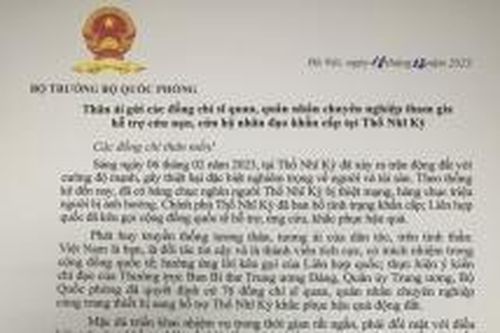 Bộ trưởng Quốc phòng động viên lực lượng cứu nạn, cứu hộ của Quân đội nhân dân Việt Nam tại Thổ Nhĩ Kỳ