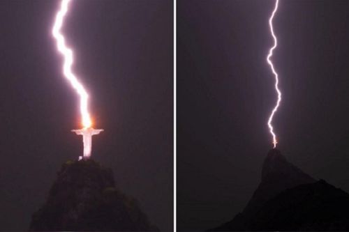 Sét đánh trúng đầu tượng Chúa Jesus cao nhất thế giới tạo ra cảnh tượng có một không hai