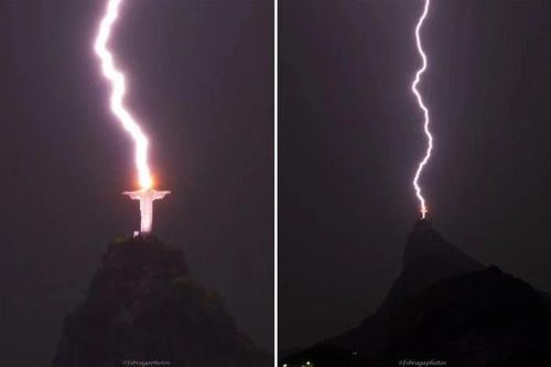 Sét đánh trúng tượng Chúa Jesus cao nhất thế giới