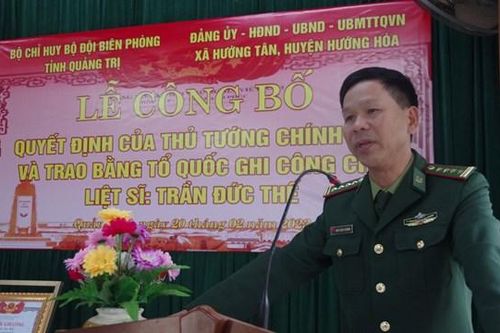 Trao Bằng 'Tổ quốc ghi công' cho liệt sĩ Trần Đức Thế