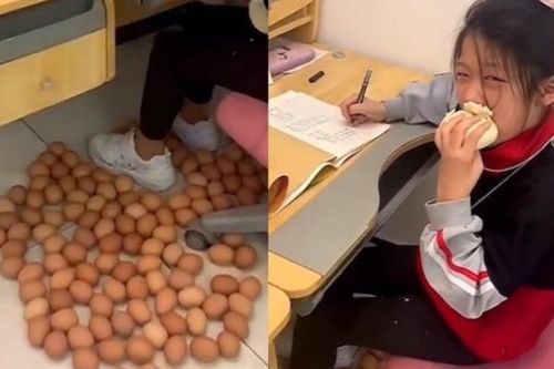 Bà mẹ đặt trứng sống dưới chân bàn ghế để con tập trung học