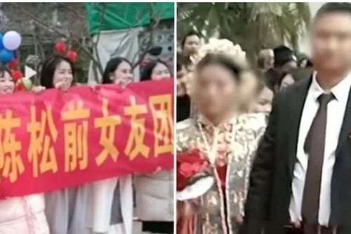 Dàn người yêu cũ của chú rể đến 'công phá' đám cưới, cầm băng-rôn dọa kể hết chuyện