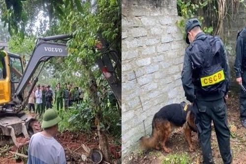 Huy động chó nghiệp vụ, máy móc đào xới vườn nhà đối tượng ma túy